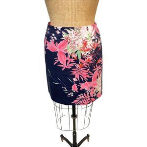 Tahari Womens Floral A-Line Skirt Navy With Pink & White Flowers Size 2